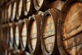 Traditional wooden barrels in vintage wine cellar Royalty Free Stock Photo