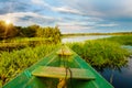 Traditional wooden boat floats on the Amazon river in the jungle. Amazon River Manaus, Amazonas, Brazil