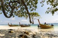 Traditional wooden boat sail on the sea tropical bay to diving at small island, Ranong Province, Thailand, Asia Royalty Free Stock Photo