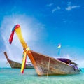 Traditional wooden boat in Thailand near Phuket island Royalty Free Stock Photo