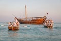 Katara beach Qatar traditional wooden boats dhow Royalty Free Stock Photo