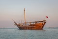 Katara beach Qatar traditional wooden boats dhow Royalty Free Stock Photo