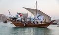 Katara beach Qatar traditional wooden boats dhow Royalty Free Stock Photo