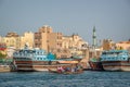 Traditional wooden boats in Dubai creek United Arab Emirates