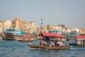 Traditional wooden boats in Dubai creek, UAE Royalty Free Stock Photo