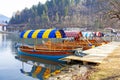 Traditional wooden boats on Lake Bled Royalty Free Stock Photo