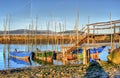 Traditional wooden boats in Lima river Royalty Free Stock Photo