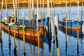 Traditional wooden boats in Lima river Royalty Free Stock Photo