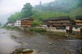 Traditional wooden buildings at the bank of the river in Longsheng near Guilin in Guanxi, China.