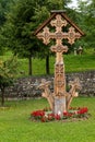 Traditional Wooden Carved Cross - Barsana Monastery Maramures Romania Royalty Free Stock Photo