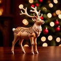 Traditional wooden carved reindeer, festive Christmas ornament