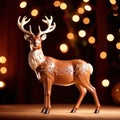 Traditional wooden carved reindeer, festive Christmas ornament