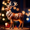 Traditional wooden carved reindeer, festive Christmas ornament