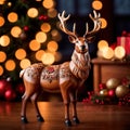 Traditional wooden carved reindeer, festive Christmas ornament