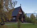 Traditional wooden Church in Kvikkokk built in 1906, located in northern Sweden Lapland. End of gamous Kungsleden trail