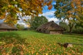 Wooden living house autumn landscape Royalty Free Stock Photo