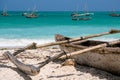 Traditional wooden dhow boats on the White Sand Beach with amazing turquoise water in the Indian ocean at Nungwi village Royalty Free Stock Photo