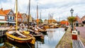 Fishing Boats moored in the harbor of Bunschoten-Spakenburg in Royalty Free Stock Photo