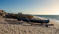 Traditional wooden fishing boats on the tropical beach of Anakao, Tulear, Madagascar. Ocean view with sandy beach Royalty Free Stock Photo