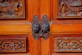 Traditional wooden gate with Lion door knockers at Qingshui Zushi Master Temple Royalty Free Stock Photo