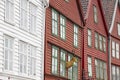 Traditional wooden historic norwegian buildings facades in Bergen. Norway Royalty Free Stock Photo