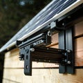 Solar panels installed on the roof of a wooden house. Alternative energy source., generative ai Royalty Free Stock Photo