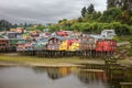 Traditional wooden houses built on stilts palafitos along the