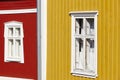 Traditional wooden houses facade in Rauma town. Finland heritage