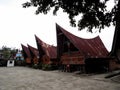 Traditional wooden houses in Huta Siallagan Ancient Batak Village on Lake Toba, Pulau Samosir. Indonesia