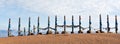 Traditional wooden poles to the hitching post serge. Prayer flags on Olkhon, Buryat Region, Russia, Siberia.