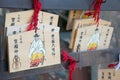 Traditional wooden prayer tablet Ema at Hokoku Shrine at Osaka Castle in Osaka, Japan. a famous Royalty Free Stock Photo