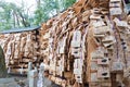 Traditional wooden prayer tablet at Kitano Tenmangu Shrine in Kyoto, Japan. The shrine was built