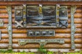 Traditional wooden Russian carved platband of an old wooden hous Royalty Free Stock Photo