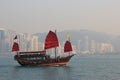 Traditional Wooden Sailboat sailing in Victoria Harbour in Hong Royalty Free Stock Photo