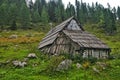 Wooden shepherd cottage on alpine meadow