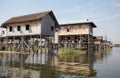 Traditional wooden stilt houses on the Lake Inle Myanmar