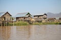 Traditional wooden stilt houses on the Lake Inle Myanmar