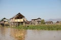 Traditional wooden stilt houses on the Lake Inle Myanmar