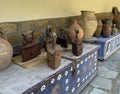 Traditional wooden storage chest with antique heated irons in Horezu