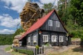 Traditional wooden village house Czechia under Rock