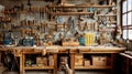 traditional woodworking workshop full of hand tools Royalty Free Stock Photo