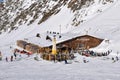 Traditional Wurmkogl Austrian restaurant in snowy Hochgurgl ski resort Royalty Free Stock Photo