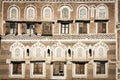 Traditional architecture details in sanaa old town buildings in yemen Royalty Free Stock Photo