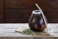 Traditional yerba mate tea in calabash mug