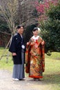 Traditional Young Japanese couple out for a stroll in the park in downtown Tokyo