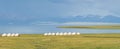 Traditional Yurt tent camp at the Song Kul lake plateau in Kyrgyzstan