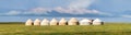 Traditional Yurt tent camp at the Song Kul lake plateau in Kyrgyzstan