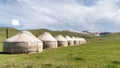 Traditional Yurt tent camp at the Song Kul lake plateau in Kyrgyzstan