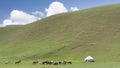 Traditional Yurt tent camp at the Song Kul lake plateau in Kyrgyzstan