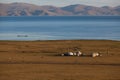 Traditional yurts at Song Kol Lake in Kyrgyzstan